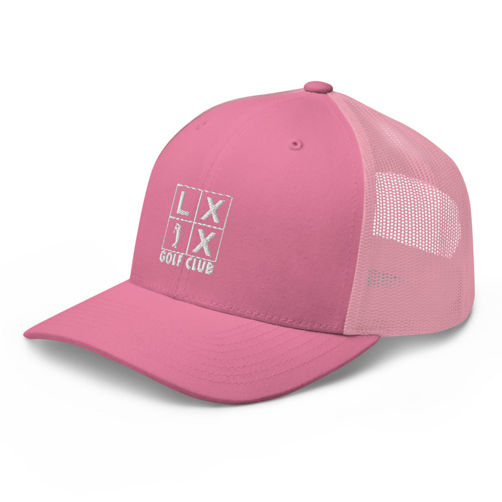 Four Box Logo Trucker Hat — Mesh-Back Snapback Cap (White Logo)