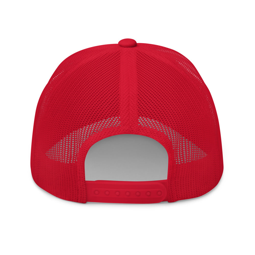 Four Box Logo Trucker Hat — Mesh-Back Snapback Cap (Black Logo)
