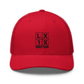 Four Box Logo Trucker Hat — Mesh-Back Snapback Cap (Black Logo)