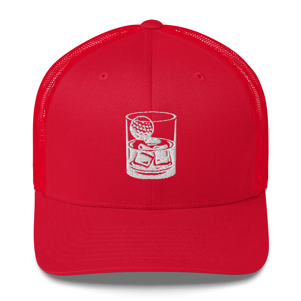 Whiskey Glass Trucker Hat — Funny Golf Snapback Cap