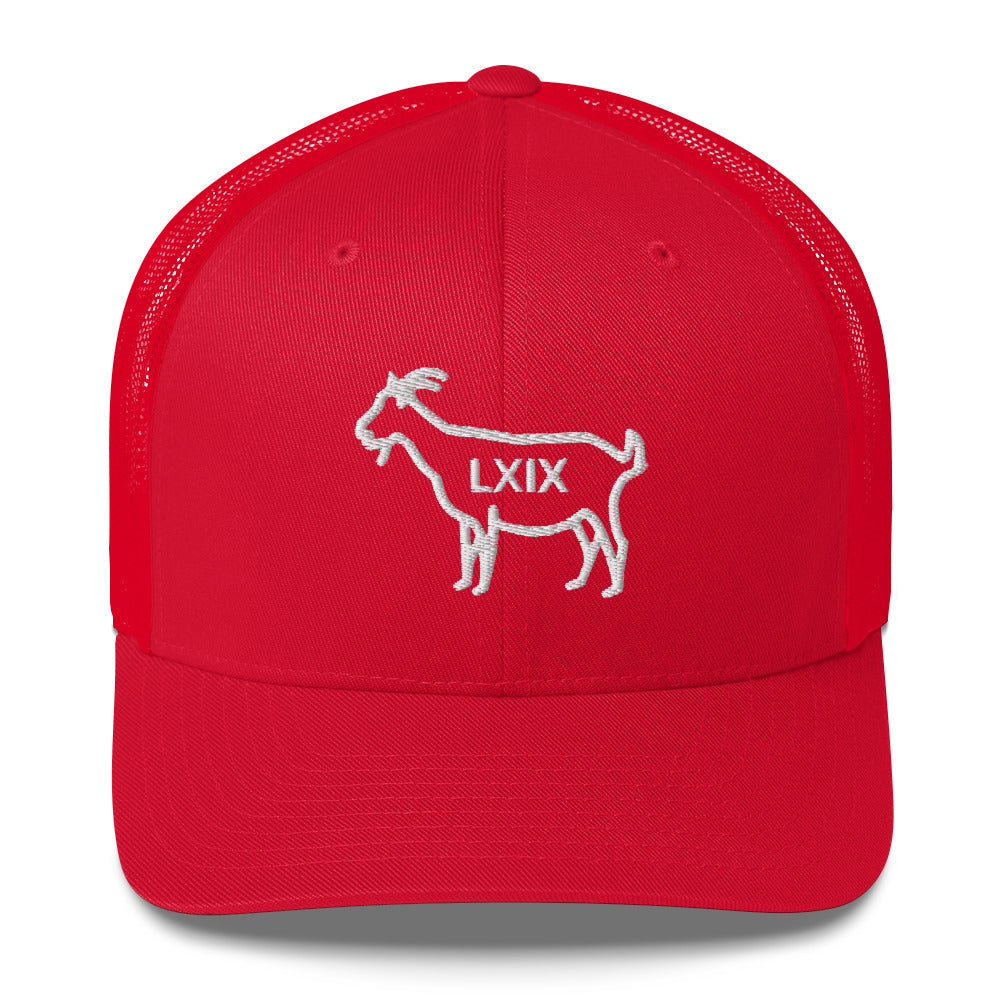 The GOAT LXIX Trucker Hat — Mesh-Back Snapback Cap