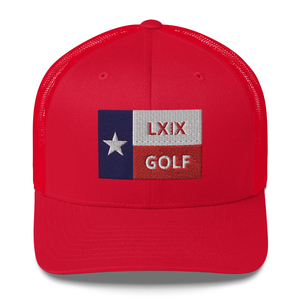 Texas Flag Golf Trucker Hat — Mesh-Back Snapback Cap