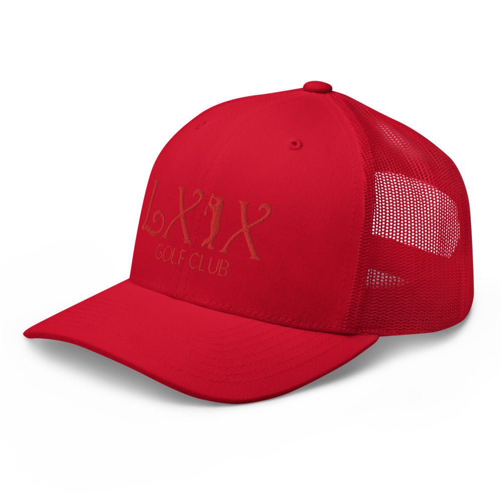 Curve Logo Trucker Hat — Mesh-Back Snapback Cap (Red Logo)