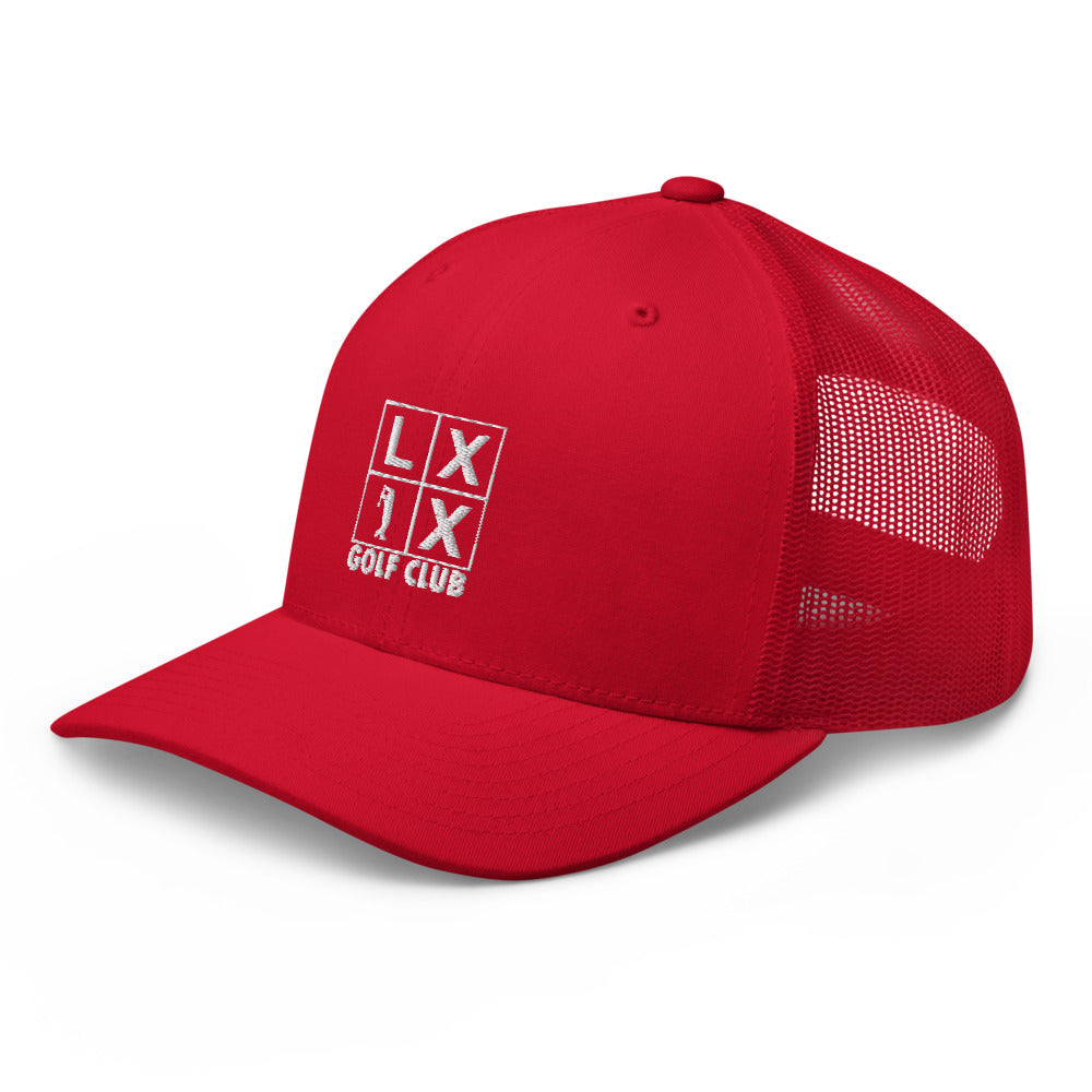 Four Box Logo Trucker Hat — Mesh-Back Snapback Cap (White Logo)