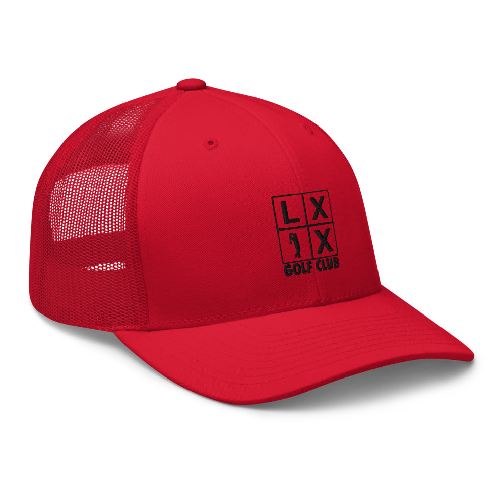 Four Box Logo Trucker Hat — Mesh-Back Snapback Cap (Black Logo)