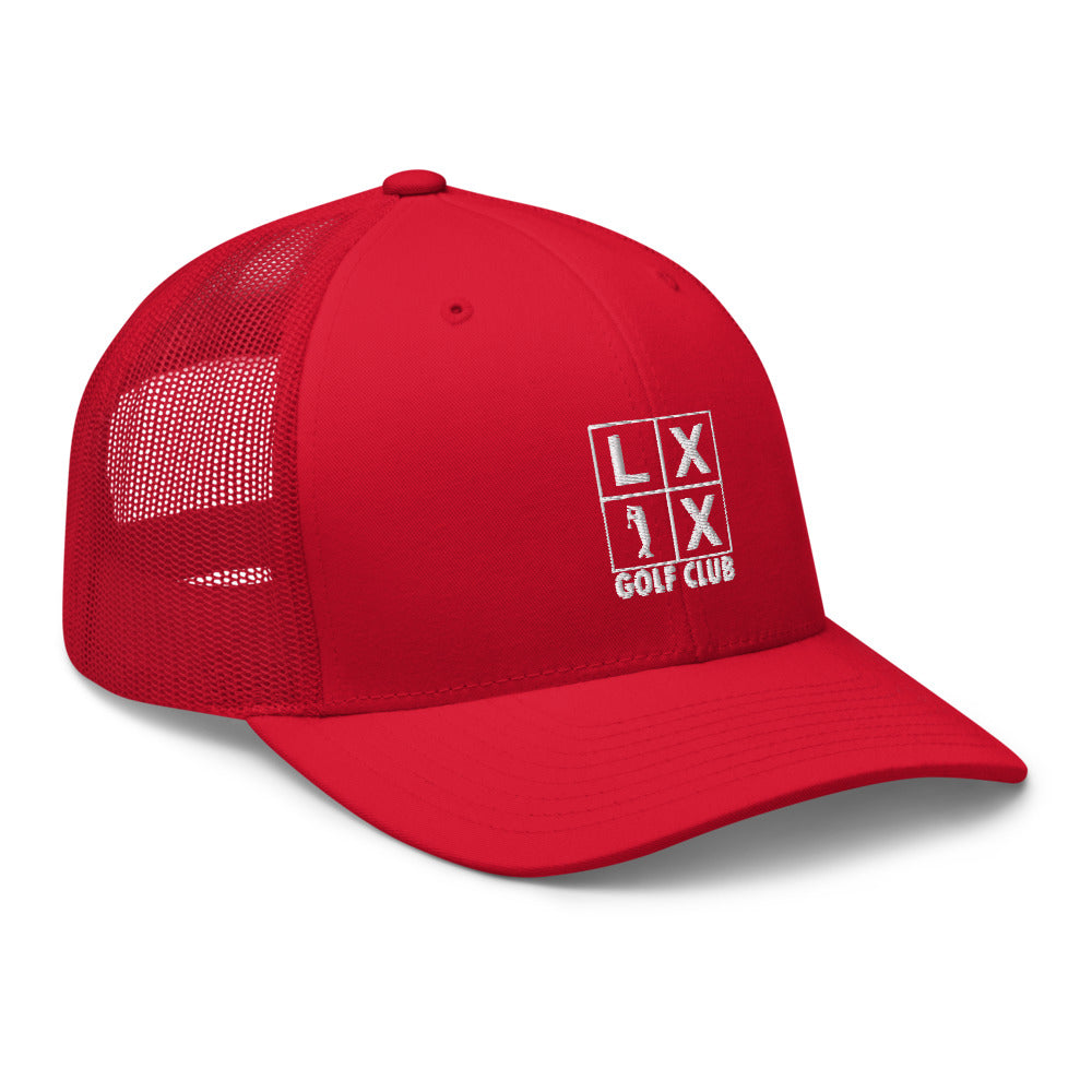 Four Box Logo Trucker Hat — Mesh-Back Snapback Cap (White Logo)