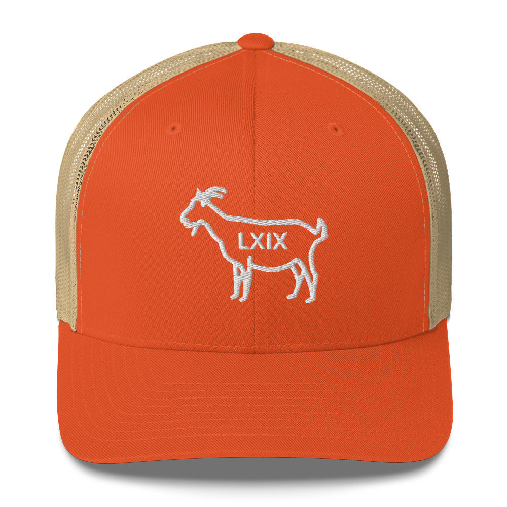 The GOAT LXIX Trucker Hat — Mesh-Back Snapback Cap