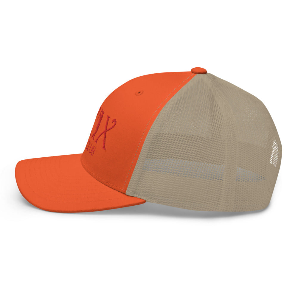 Curve Logo Trucker Hat — Mesh-Back Snapback Cap (Red Logo)