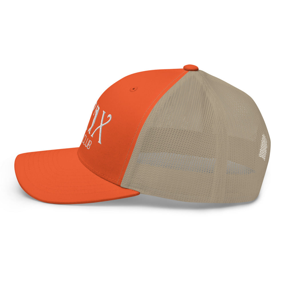 Curve Logo Trucker Hat — Mesh-Back Snapback Cap (White Logo)