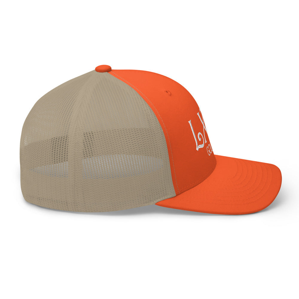 Curve Logo Trucker Hat — Mesh-Back Snapback Cap (White Logo)