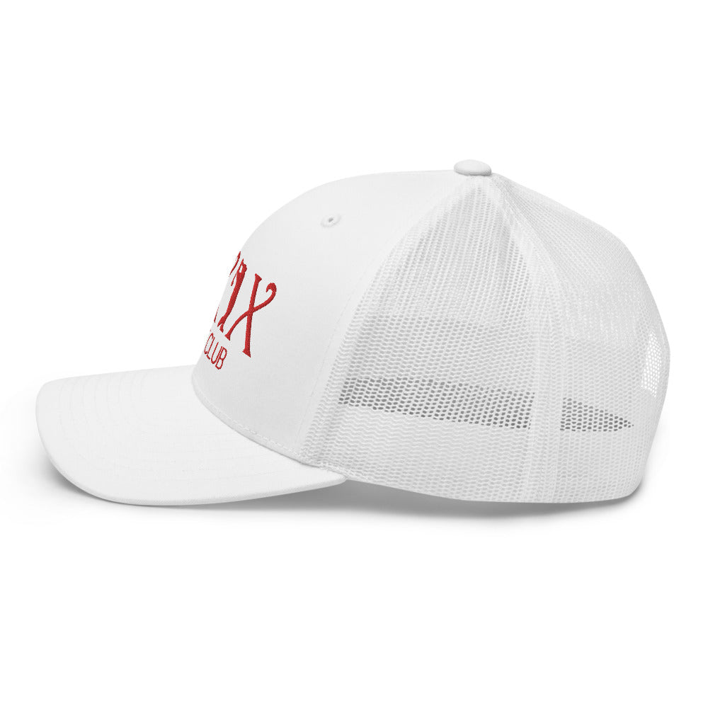 Curve Logo Trucker Hat — Mesh-Back Snapback Cap (Red Logo)