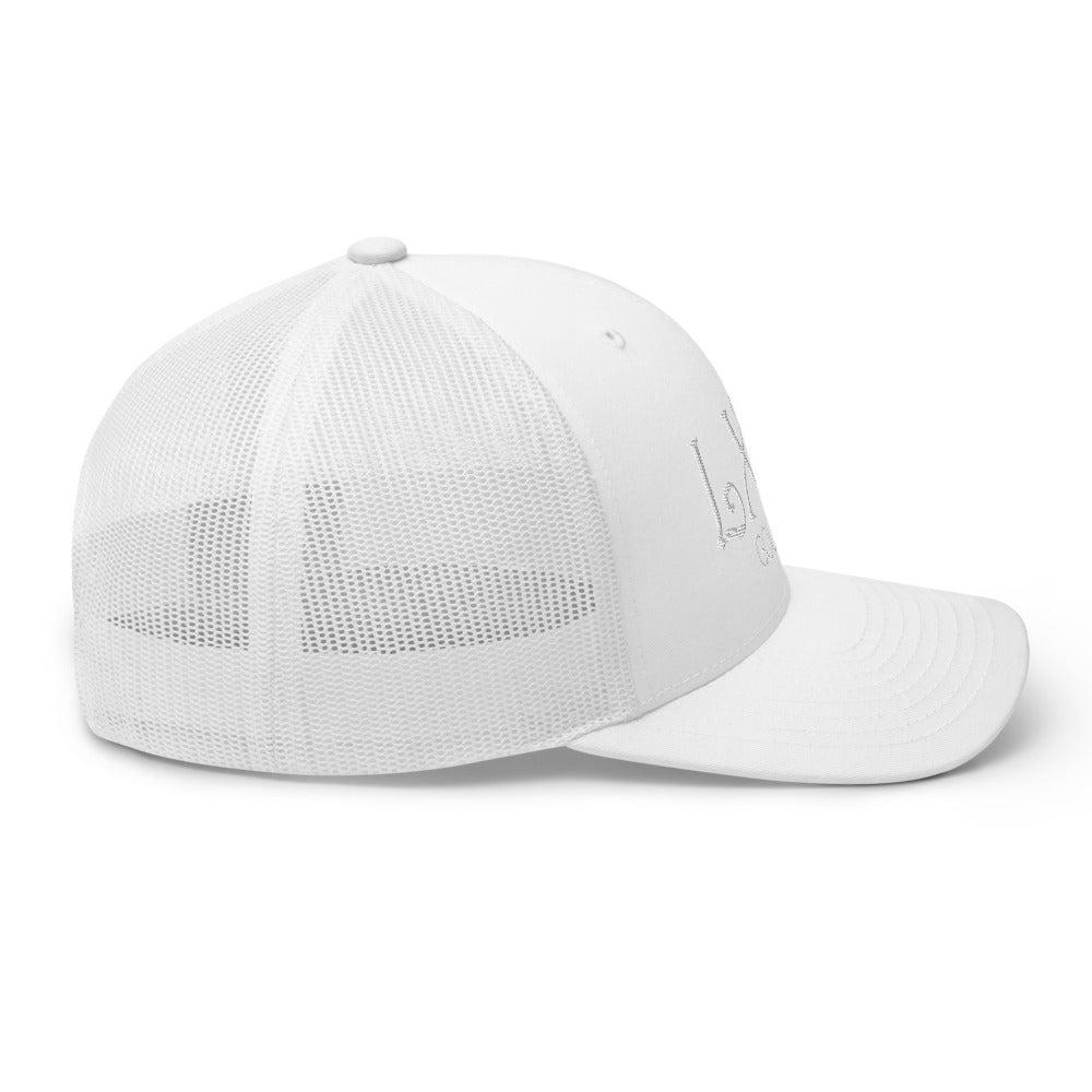 Curve Logo Trucker Hat — Mesh-Back Snapback Cap (White Logo)