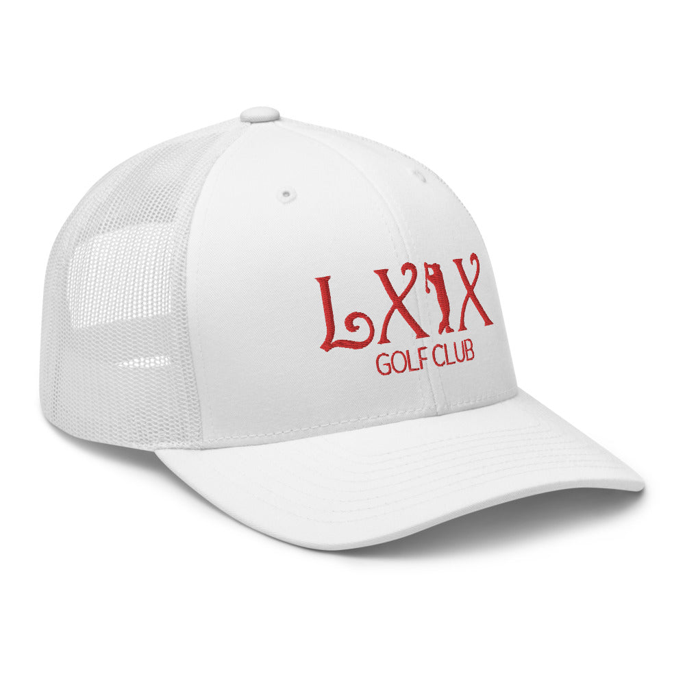 Curve Logo Trucker Hat — Mesh-Back Snapback Cap (Red Logo)