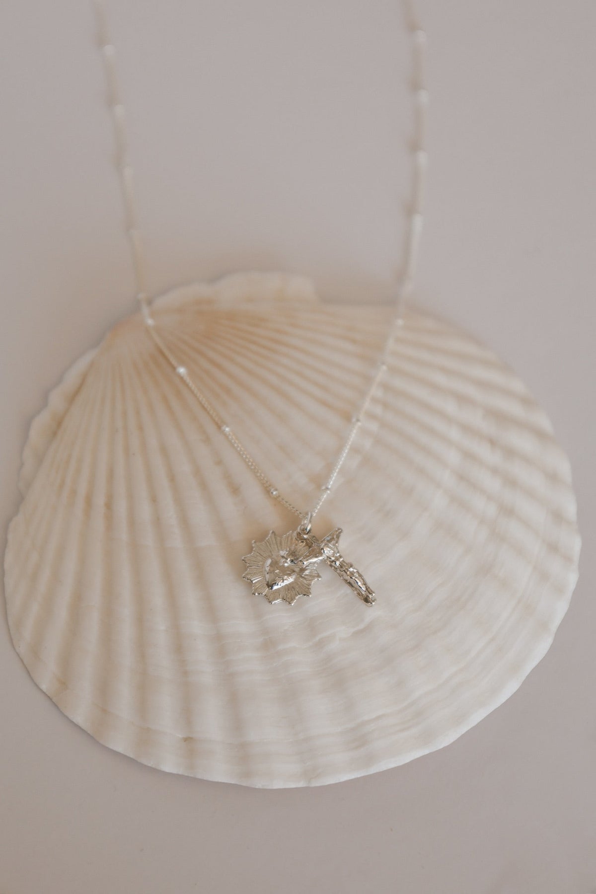 Sacred Heart and Crucifix in Sterling Silver