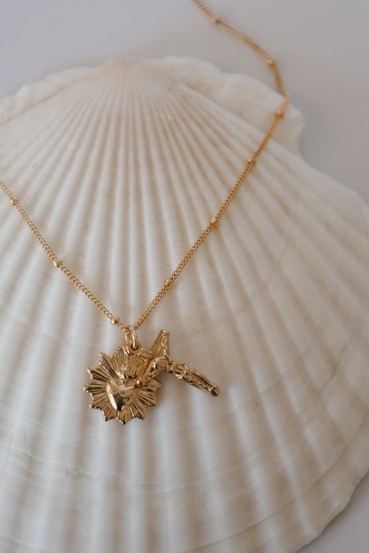 Sacred Heart and Crucifix in Gold Vermeil