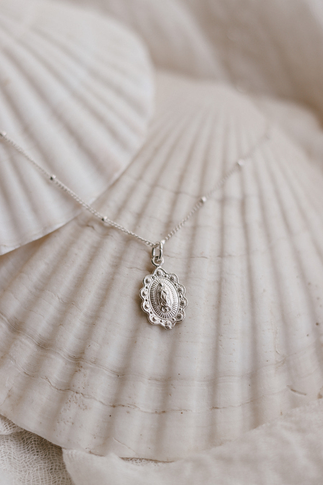 Our Lady of Guadalupe Scalloped Necklace in Sterling Silver