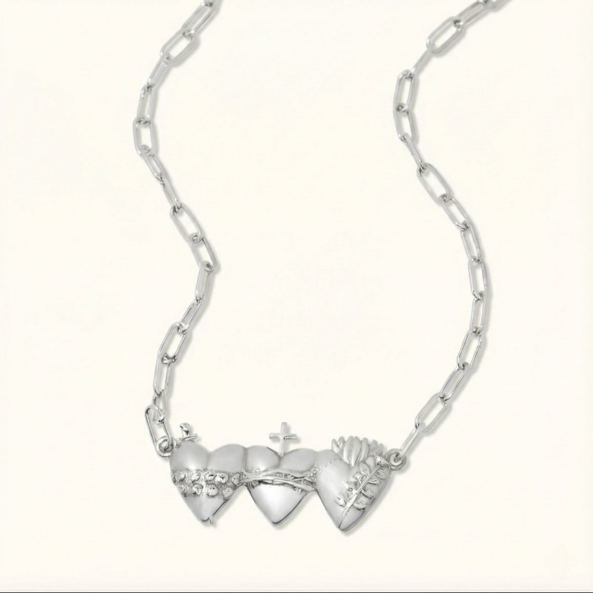 Holy Family Hearts® Paperclip Necklace in Sterling silver