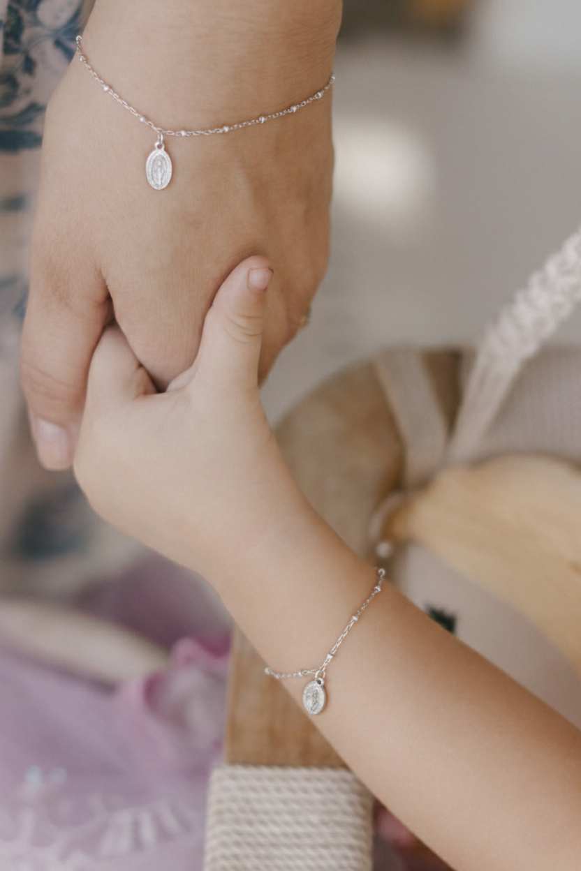 Miraculous Medal Bracelet Set | Mommy and Me - Sterling Silver