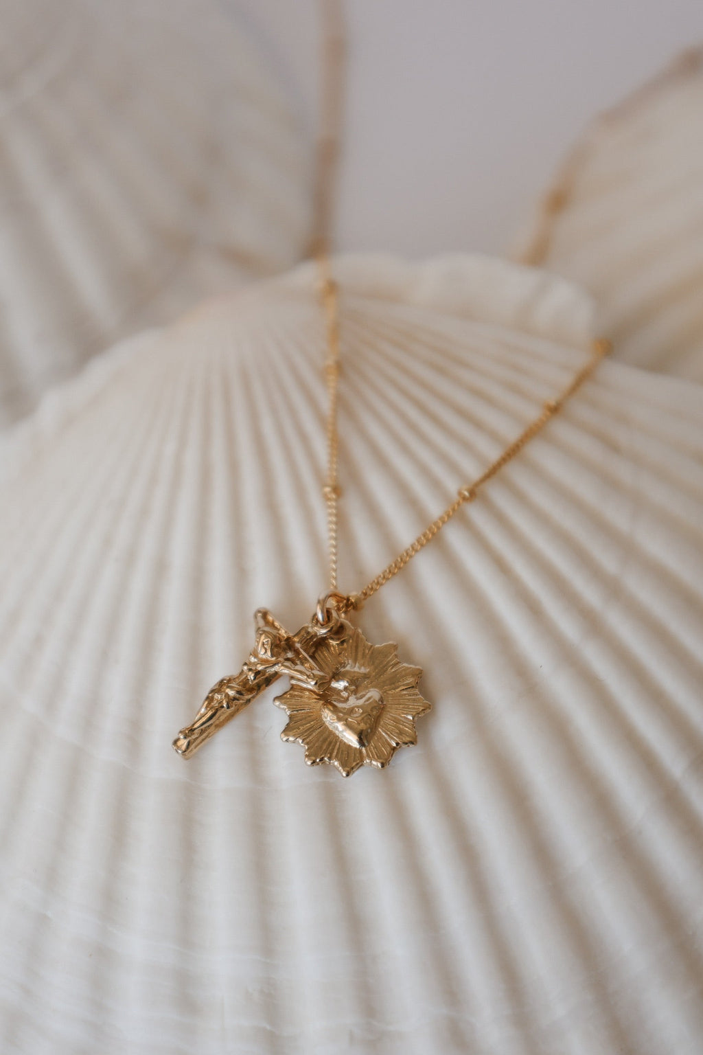 Sacred Heart and Crucifix in Gold Vermeil