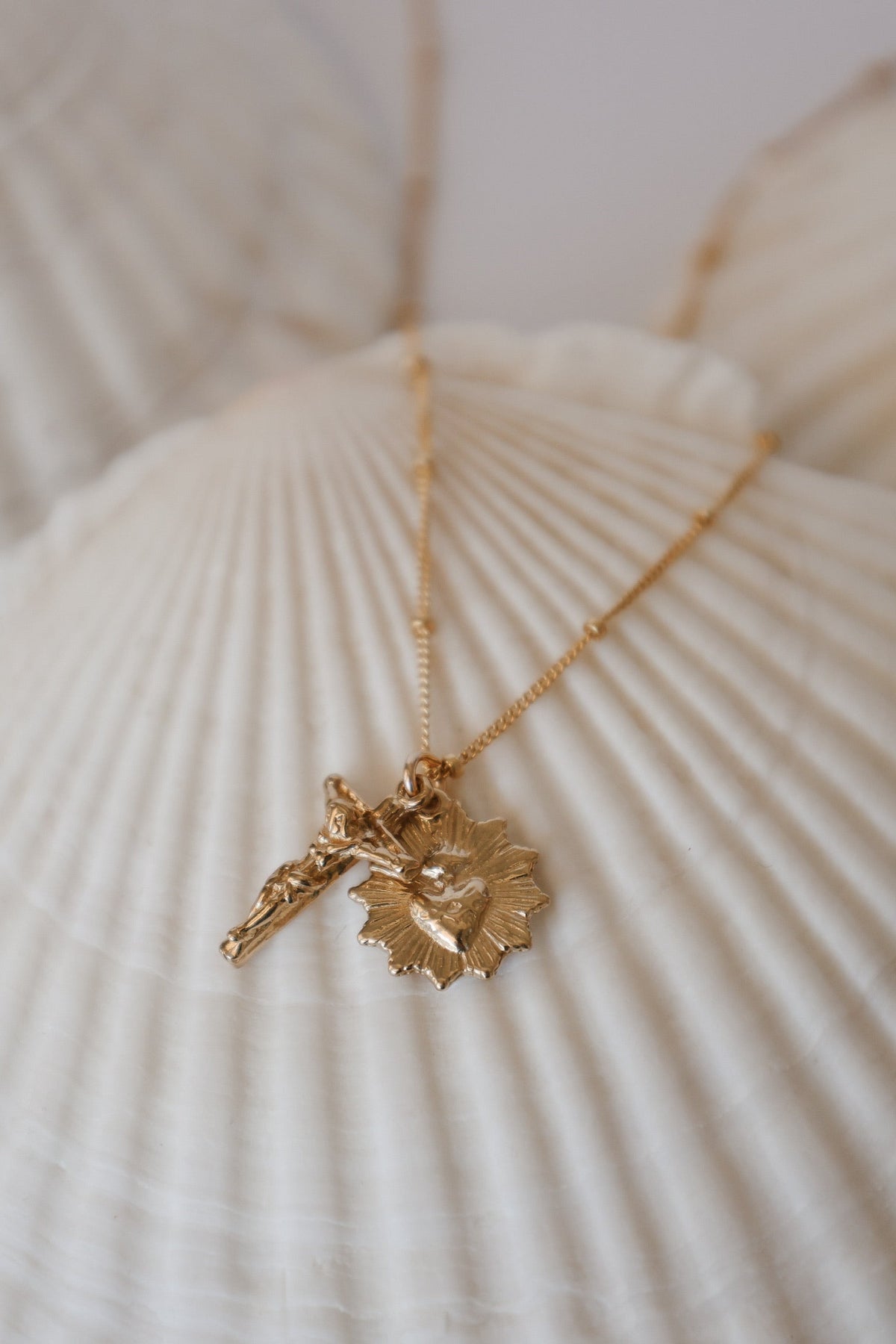 Sacred Heart and Crucifix in Gold Vermeil