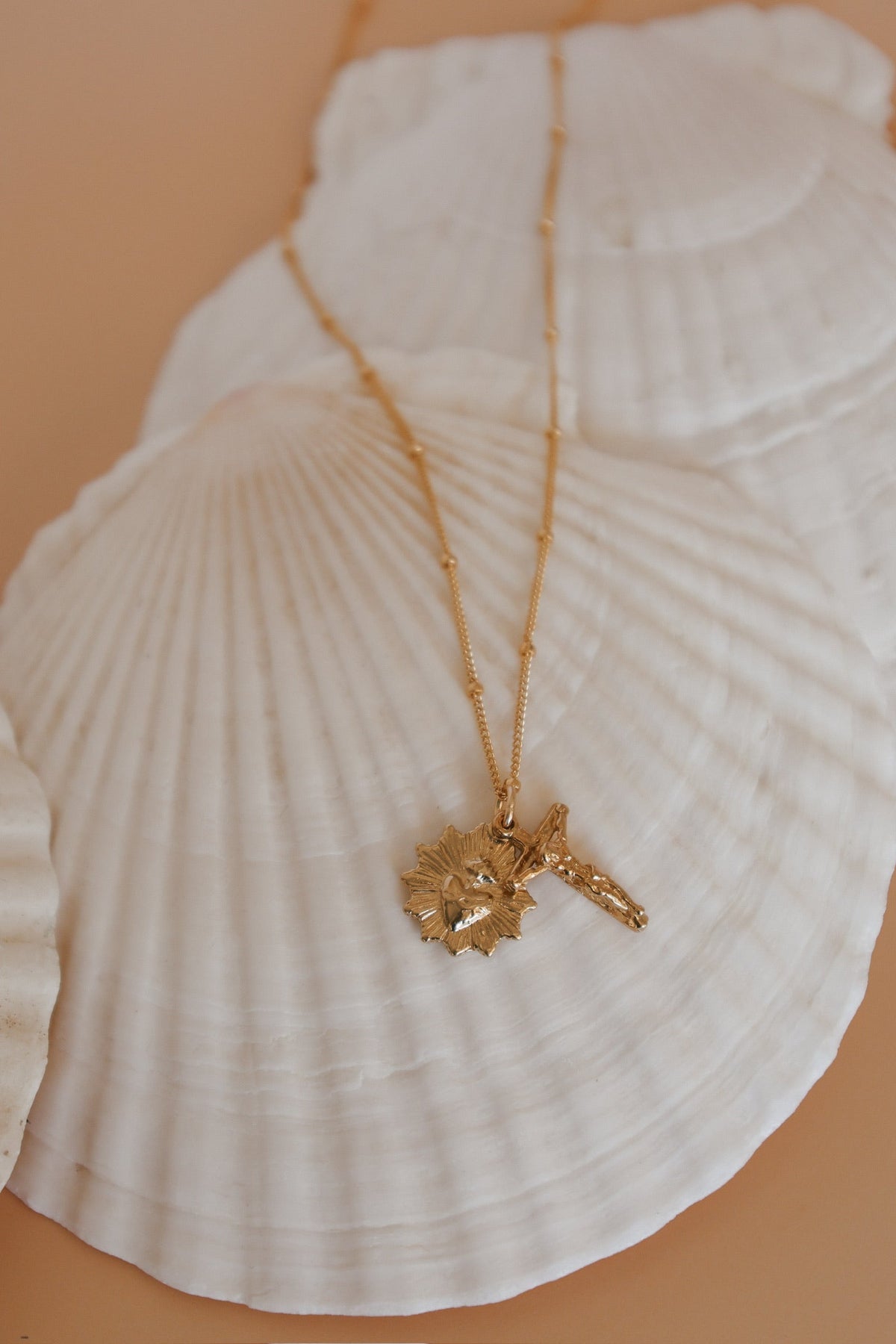 Sacred Heart and Crucifix in Gold Vermeil