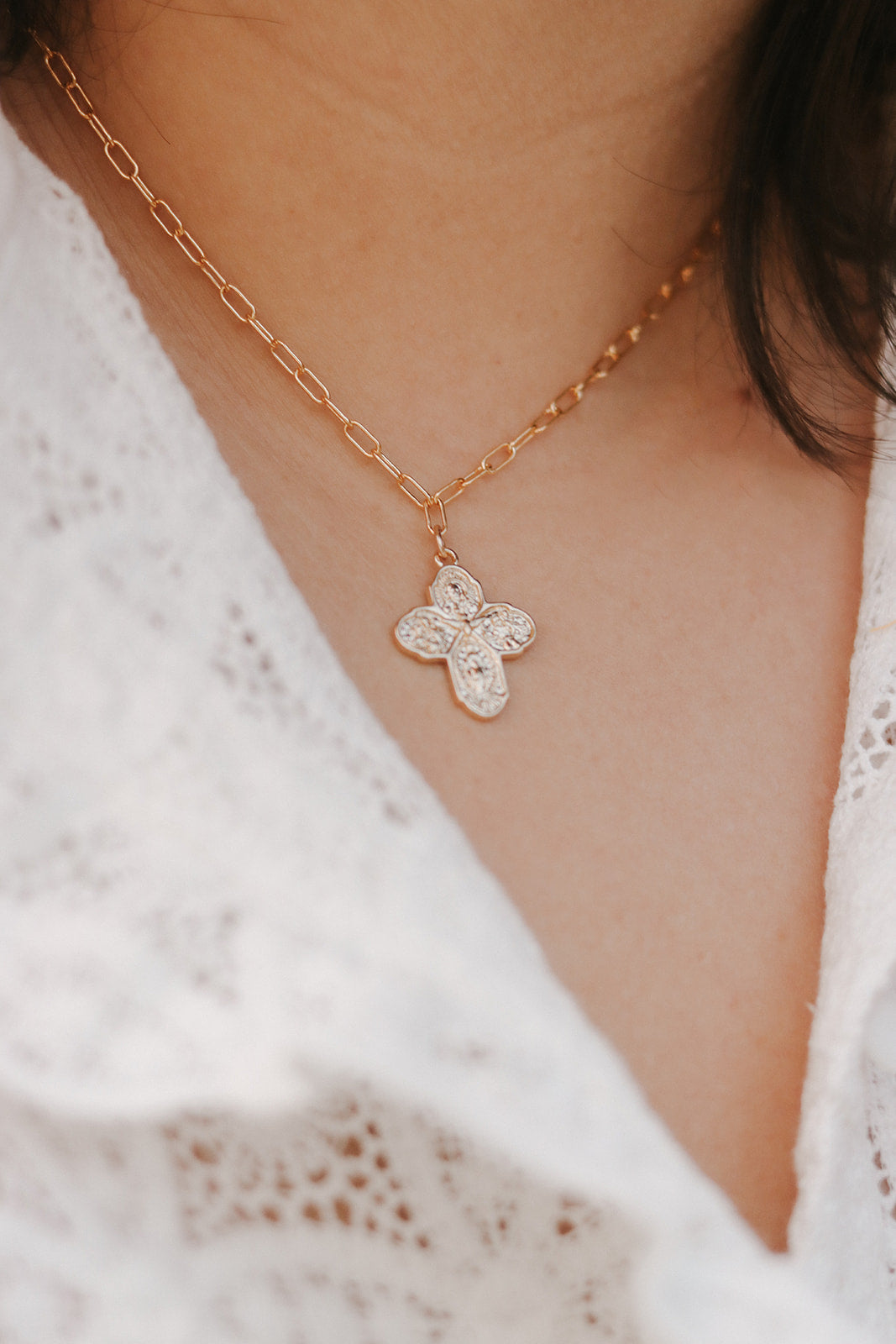 Four Way Cross Necklace - Paperclip Chain