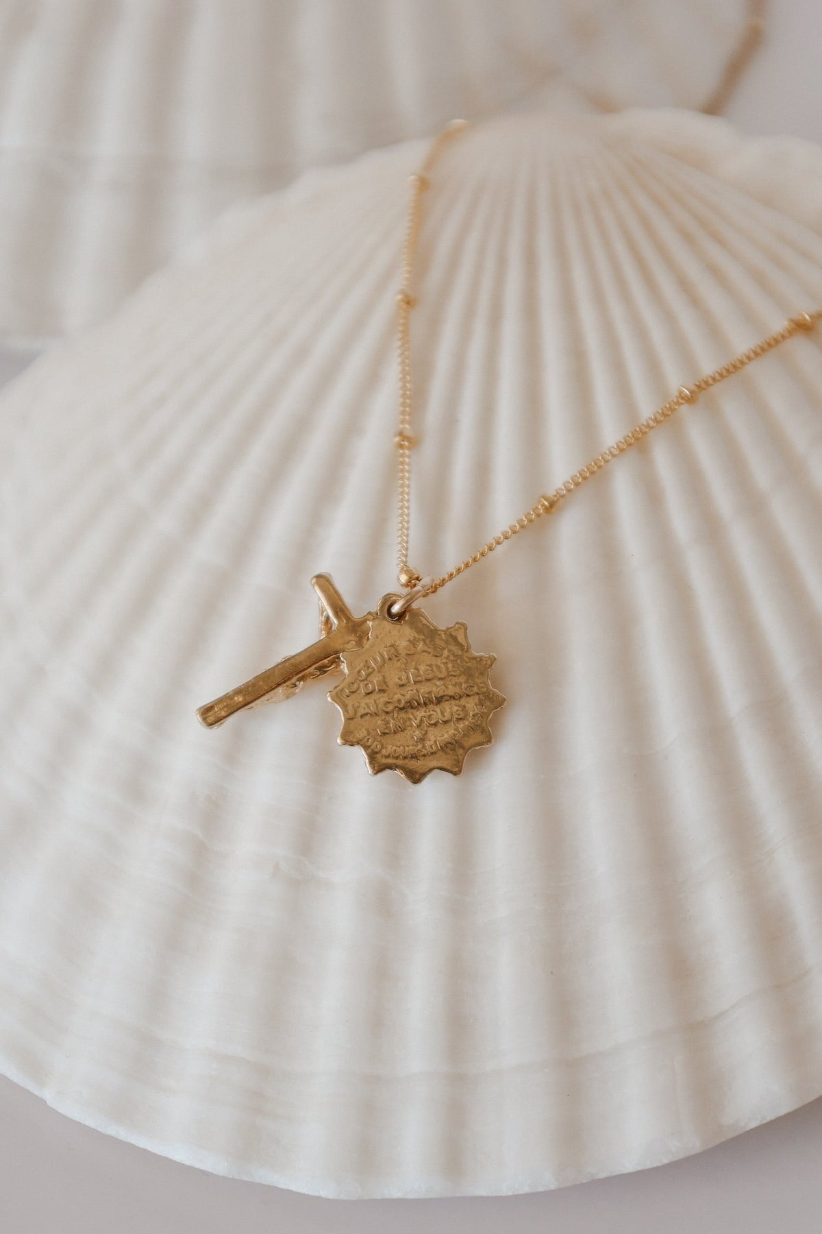 Sacred Heart and Crucifix in Gold Vermeil