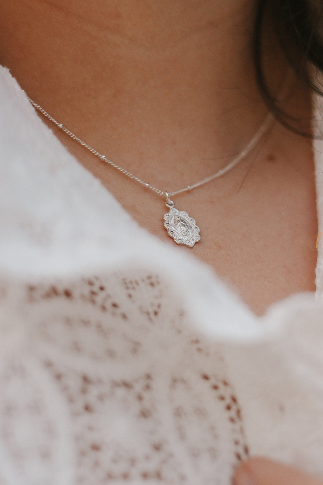 Our Lady of Guadalupe Scalloped Necklace in Sterling Silver