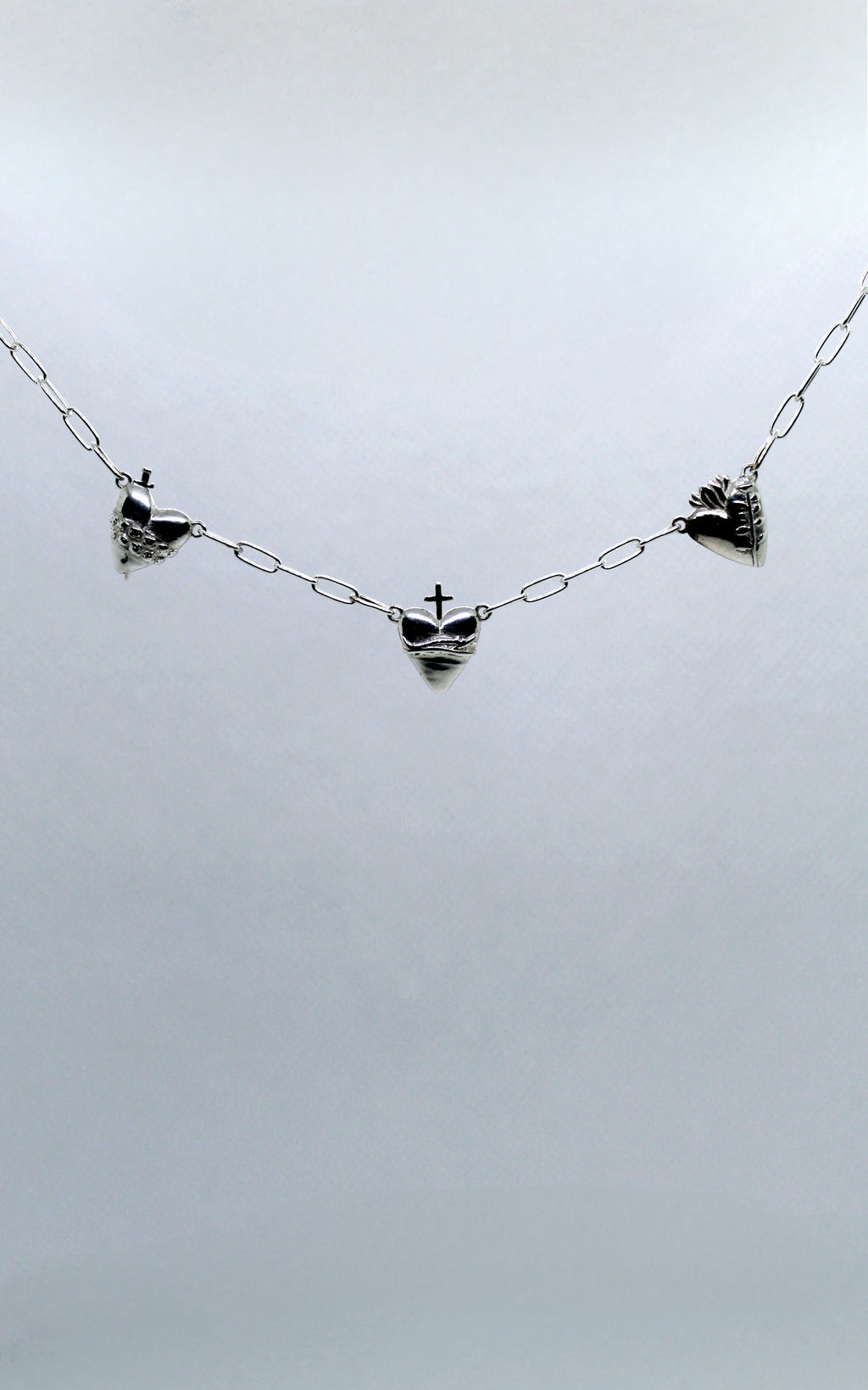 Three Hearts Silver Necklace Paperclip