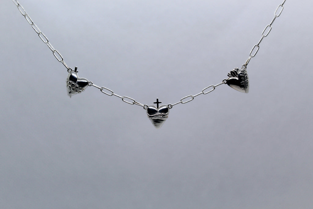 Three Hearts Silver Necklace Paperclip
