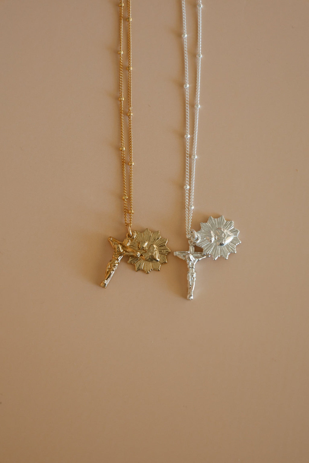 Sacred Heart and Crucifix in Sterling Silver