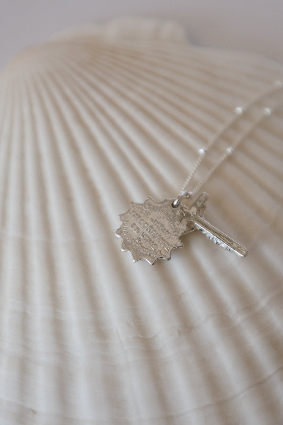 Sacred Heart and Crucifix in Sterling Silver
