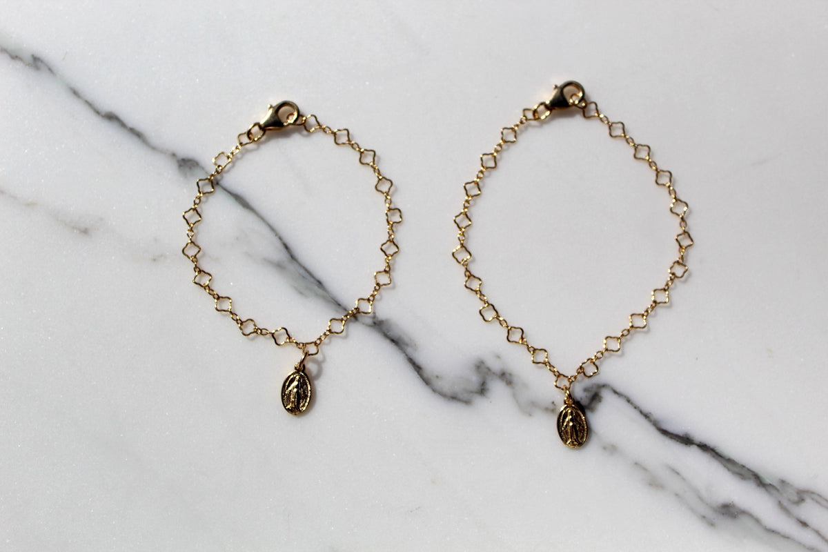 Miraculous Medal Floral Bracelet Set - Mommy and Me