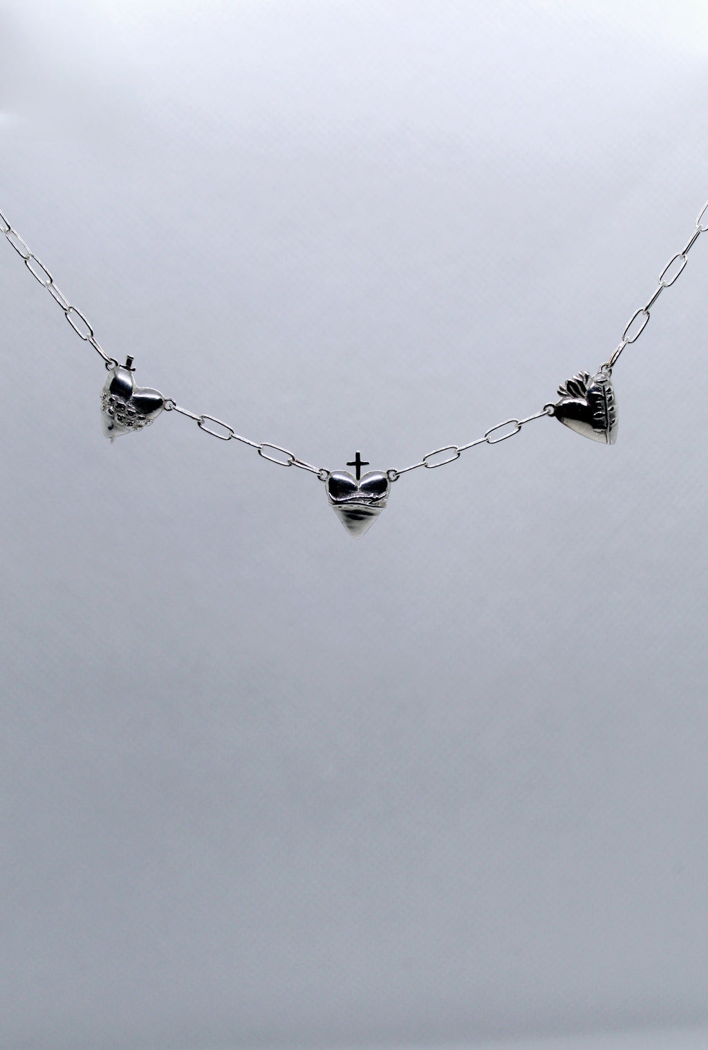 Three Hearts Silver Necklace Paperclip