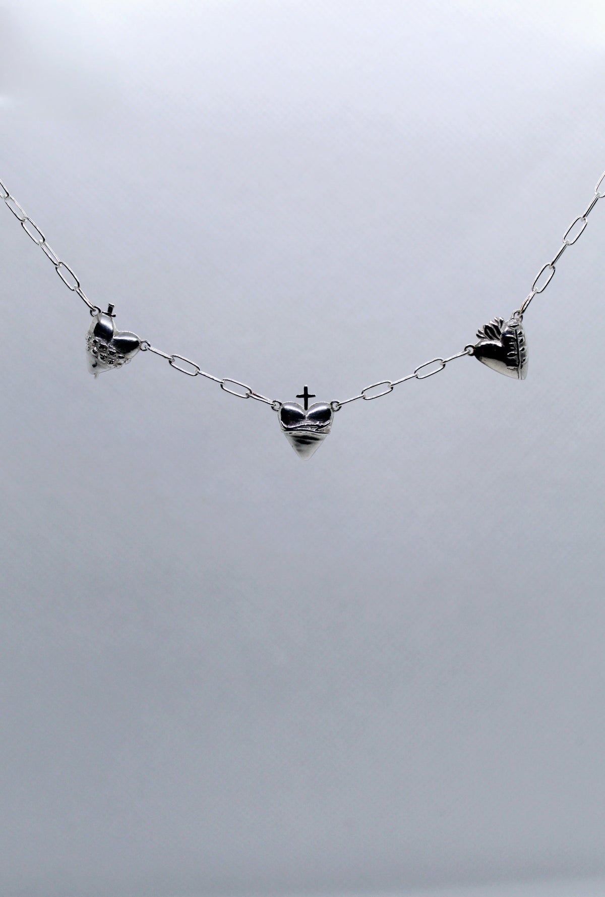 Three Hearts Silver Necklace Paperclip