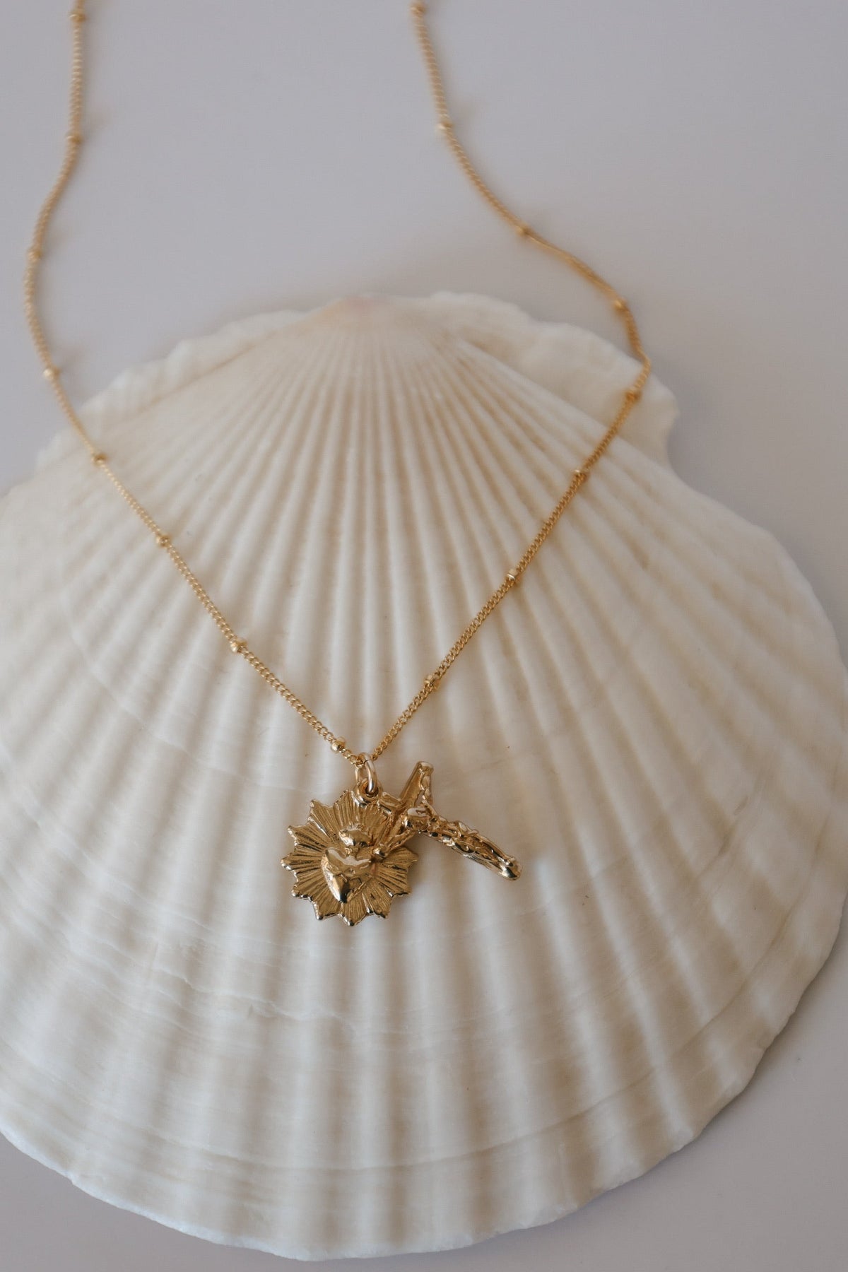 Sacred Heart and Crucifix in Gold Vermeil