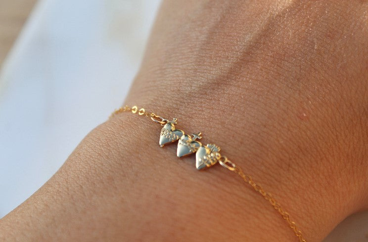 14K Gold Holy Family Hearts® Bracelet Tiny Version